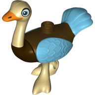 Duplo Animal Ostrich with Orange Beak, Medium Azure Wings and Tail Feathers (Merc) Tan