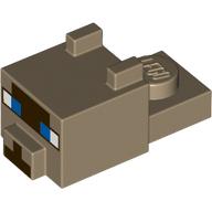 Animal Body Part, Cat Head 1 × 2 with Cube with Ears, Nose and Pixelated Face, Blue Eyes, Dark Brown Nose print (Ocelot) Dark Tan