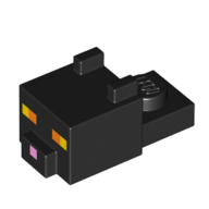 Animal Body Part, Cat Head 1 × 2 with Cube with Ears, Nose and Pink Nose, Yellow/Orange Eyes Print Schwarz