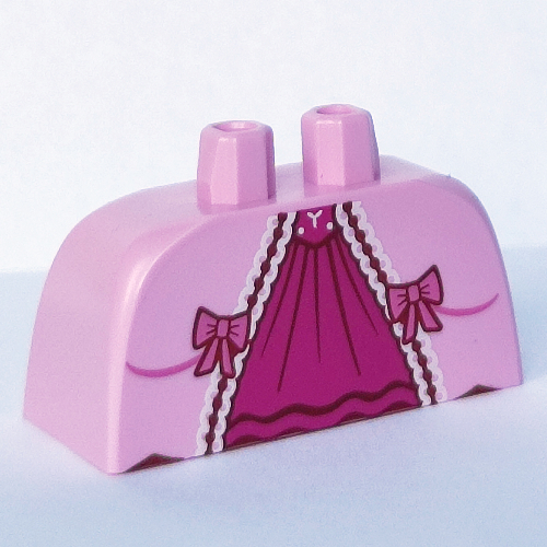Lower Body, Skirt Wide with Side Hoops (Panniers) with Dark Pink Underdress, White Trim print Bright Pink