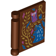 Book Cover with Owl, Tree, River, and 'R' Print Reddish Brown