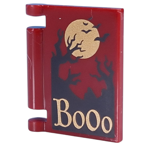 Book Cover with Gold 'Boooo', Black Tree Silhouettes, Birds, Moon print Dunkelrot