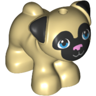 Animal, Dog, Pug - Standing with Blue Eyes, Black Face and Ears, and Pink Nose Print Beige