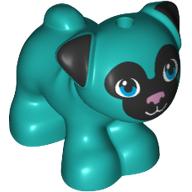 Animal, Dog, Pug - Standing with Blue Eyes, Black Face and Ears, and Pink Nose Print in Dunkeltürkis