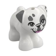 Animal, Dog, Pug - Standing with Dark Bluish Grey Spots, Eyes, Pink Tongue print White