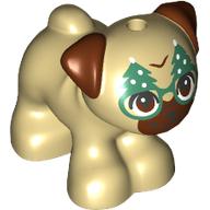 Animal, Dog, Pug - Standing with Reddish Brown Eyes, Face and Ears, Christmas Tree Glasses Print (Dango) Beige