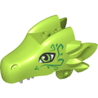 Creature Body Part, Dragon Head Upper Jaw with 2 Studs on Top and Green Decorations Print Limette