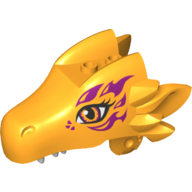 Creature Body Part, Dragon Head Upper Jaw with 2 Studs on Top and Magenta Flames Print Leuchtendes Hellorange