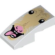 Brick Curved Inverted 2 × 1 with Goat Face, Sticking Out Tongue print Weiß