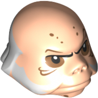 Minifig Head Special, Ugnaught with Brown Dots, Eyebrows, and Wrinkles and White Sideburns and Hair Print Hellnougat