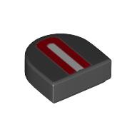 Tile 1 × 1 Half Circle with Red and White Lines Schwarz