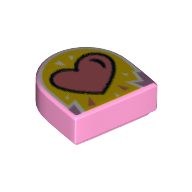 Tile 1 × 1 Half Circle with Bright Pink Heart, Yellow Background print Bright Pink