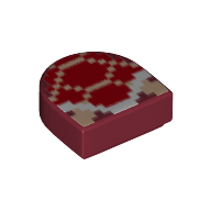 Tile Round 1 × 1 Half Circle with Pixelated Koopa Troopa Print in Dark Red