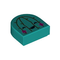 Tile Round 1 × 1 Half Circle with Cactus print Dark Turquoise