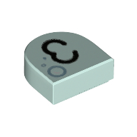 Tile 1 × 1 Half Circle with Black 3 (Ear) print Light Aqua