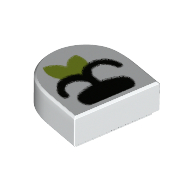 Tile 1 × 1 Half Circle with Black Snout, Leaf print Weiß