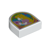 Tile Round 1 × 1 Half Circle with Princes Peach print in Weiß