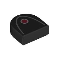 Tile Round 1 × 1 Half Circle with Dark Bluish Grey Curved Line, Red Dot print in Schwarz