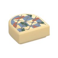Tile Round 1 × 1 Half Circle with Silver Lattice, Dark Green/Sand Blue/Orange Shapes print Tan