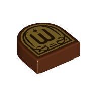 Tile Round 1 × 1 Half Circle with Reddish Brown 'W' on Gold Background print Reddish Brown
