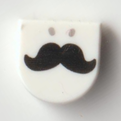 Tile Round 1 × 1 Half Circle with Black Mustache print Weiß