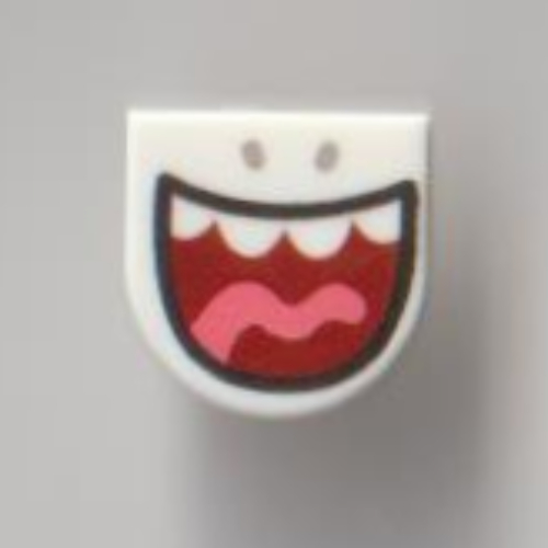 Tile Round 1 × 1 Half Circle with Big Open Mouth, Teeth, Tongue print Weiß