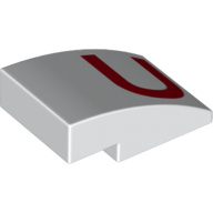 Brick Curved 3 × 2 No Studs with Red 'U' Print White