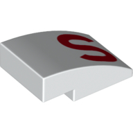 Brick Curved 3 × 2 No Studs with Red 'S' Print White