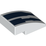 Brick Curved 3 × 2 No Studs with Dark Blue Stripes, Droid Decoration Weiß
