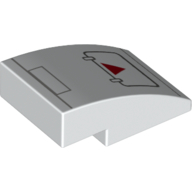 Brick Curved 3 × 2 No Studs with Hatch, Red Triangle print Weiß