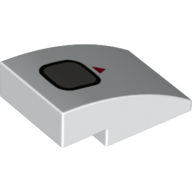 Brick Curved 3 × 2 No Studs with Silver Square, Red Arrow print White