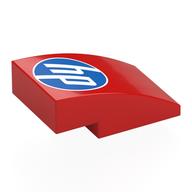 Brick Curved 3 × 2 No Studs with White/Blue 'hp' Logo print Red