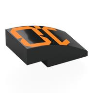 Brick Curved 3 × 2 No Studs with Digital Orange '1.0' print Black