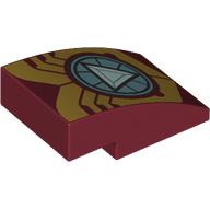 Brick Curved 3 × 2 No Studs with Gold Armor, Triangle Arc Reactor print Dunkelrot