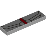 Tile 1 × 4 with Vertical Red Stripe and Dark Bluish Gray Thin Lines Print Hellblaugrau