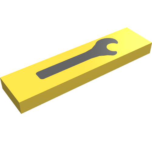 Tile 1 × 4 with Black Spanner / Wrench Print Yellow