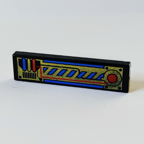 Tile 1 × 4 with Gold, Red and Blue Circuitry Print Black