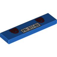 Tile 1 × 4 with Tow Hooks and 'PN 217-63' Print (9479) Blue