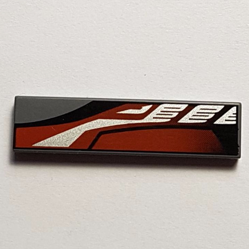 Tile 1 × 4 with Sleek Silver, Red and Black Print Left [8381] Dark Bluish Gray
