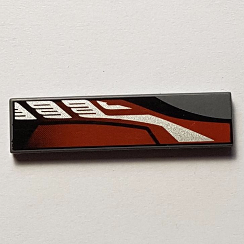 Tile 1 × 4 with Sleek Silver, Red and Black Print Right [8381] Dark Bluish Gray