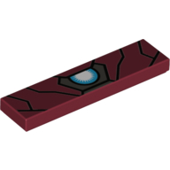 Tile 1 × 4 - Black Lines and Gray Clip Shape surrounding Blue and White Half Circle (Arc Reactor) Print Dunkelrot