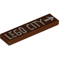 Tile 1 × 4 with 'LEGO City' and Arrow print Rotbraun
