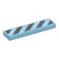 Tile 1 × 4 with Black Diagonal Stripes Print Medium Azure