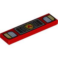 Tile 1 × 4 with Headlights, Grille, and Fire Logo Print Rot