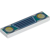 Tile 1 × 4 with Dark Turquoise Car Front, Dark Blue Grill, Yellow Headlights print Weiß