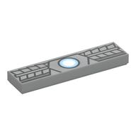 Tile 1 × 4 with Bright Light Blue/White Arc Reactor, Armor print Hellblaugrau