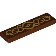 Tile 1 × 4 with Gold Coiling Snakes Print in Reddish Brown