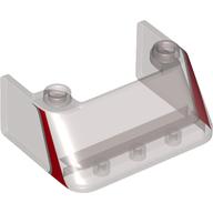 Windscreen 3 × 4 × 1 1/3 with 2 Studs on Top with Red Stripes print Trans-Brown