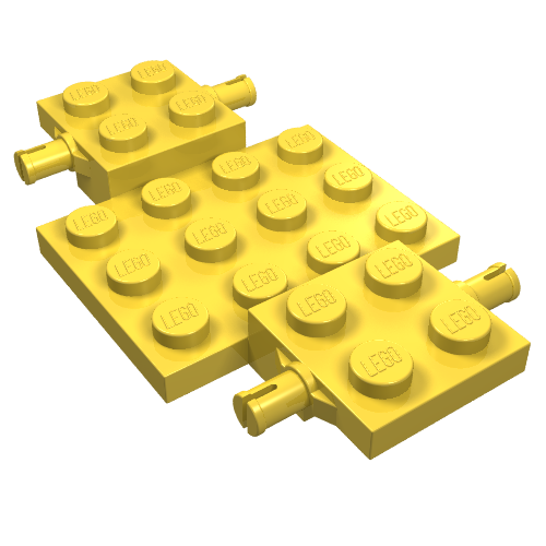 Vehicle Base 4 × 7 × 2/3 with 3 × 4 Recessed, Wheel Pins Yellow