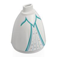 Minidoll Skirt Full, No Hips or Feet with Dark Turquoise/Sand Blue Trim, Silver Decorations print White